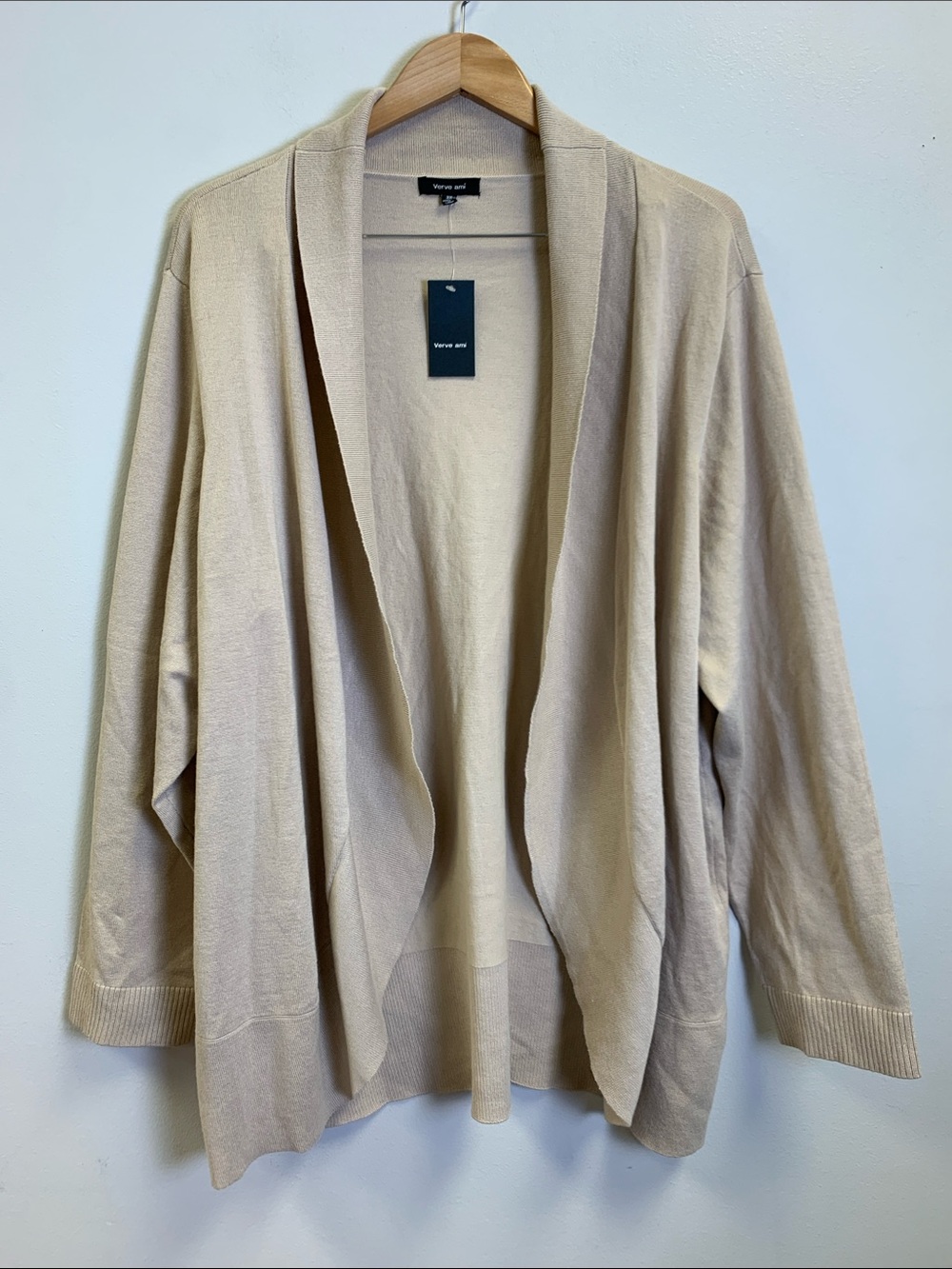 Verve Ami Open-Front Draped Cardigan in Beige